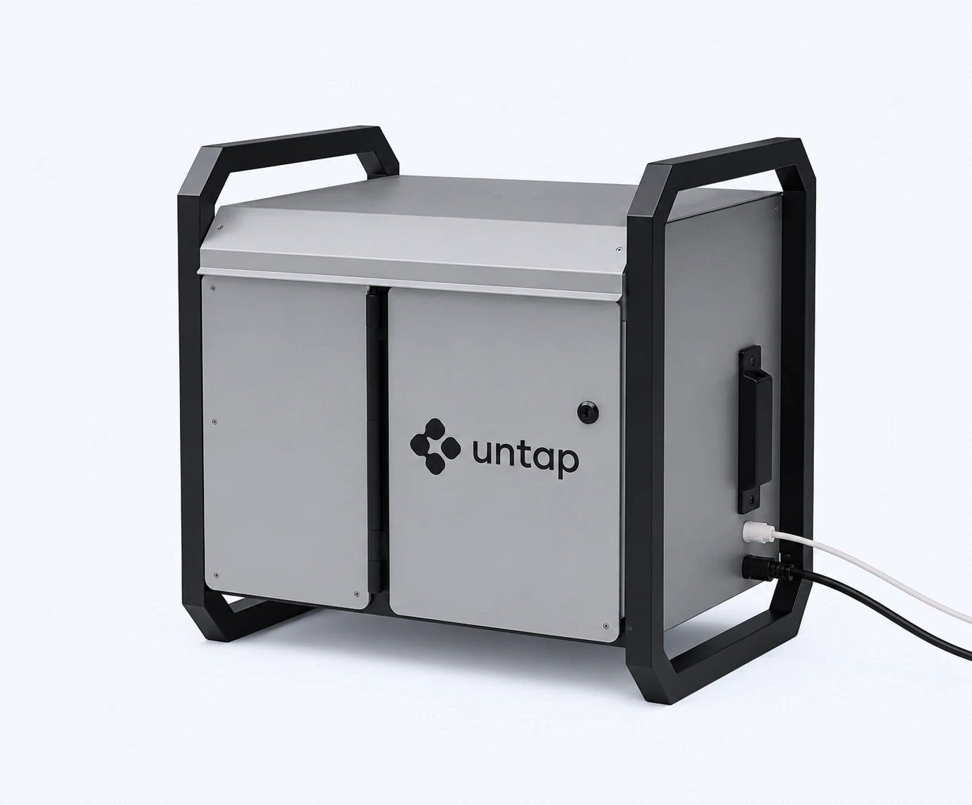 Untap monitoring unit with wastewater sampling tube and mains-power cable connected